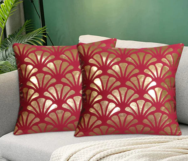 Art Deco Fan Pattern Velvet Cushion Cover - Maroon