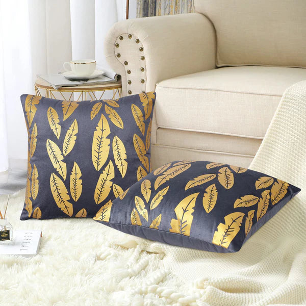 Metallic Feather Style Velvet Cushion Cover - Grey