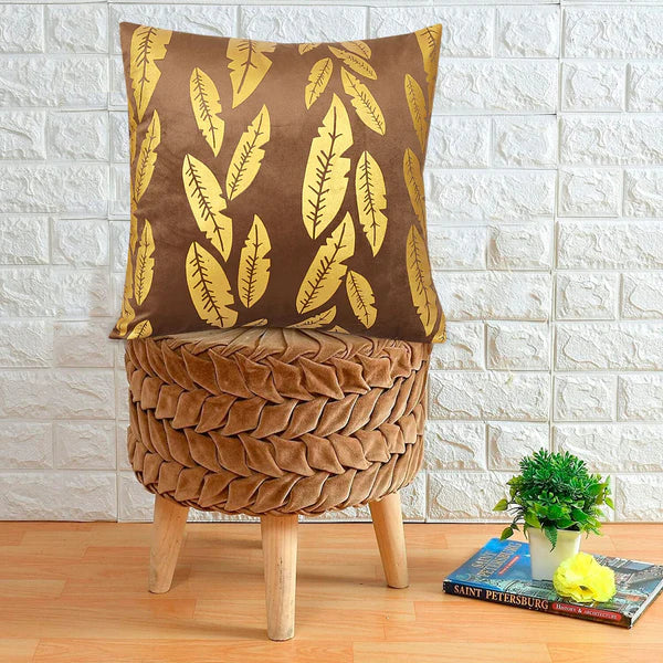 Metallic Feather Style Velvet Cushion Cover - Brown