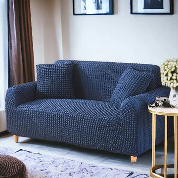 Fitted Style Bubble Stuff Sofa Cover Navy