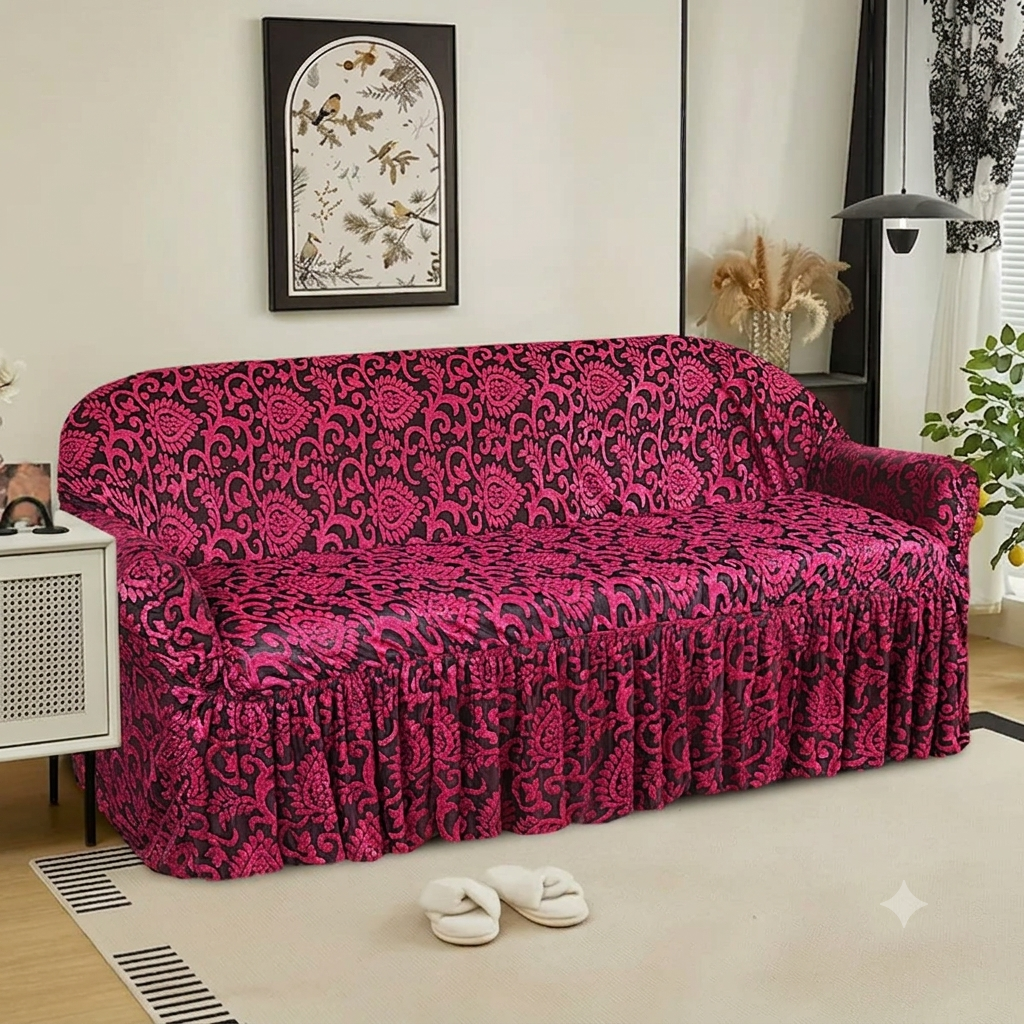 Luxury Embossed Jacquard Sofa Cover Maroon