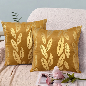 Metallic Feather Style Velvet Cushion Cover - Mustard