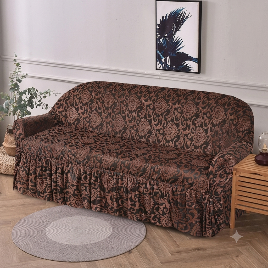 Luxury Embossed Jacquard Sofa Cover Brown
