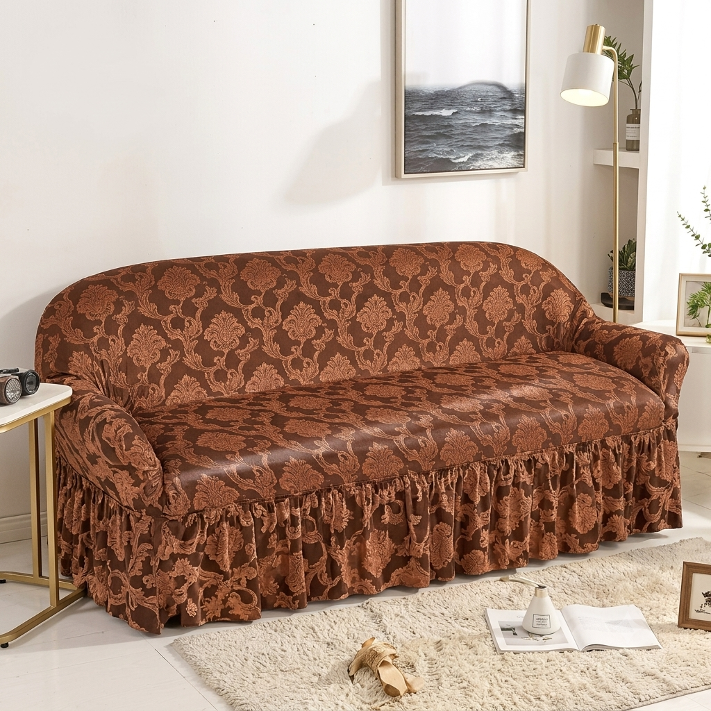 Luxury Embossed Jacquard Sofa Cover Copper