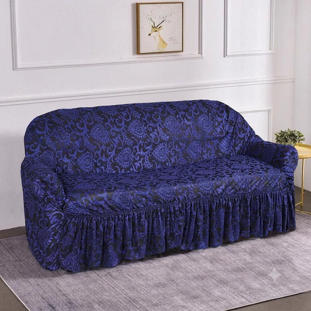 Luxury Embossed Jacquard Sofa Cover Navy