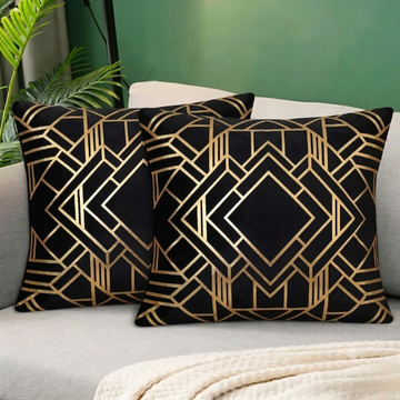 Geometric Diamond Foil Velvet Cushion Cover – Grey