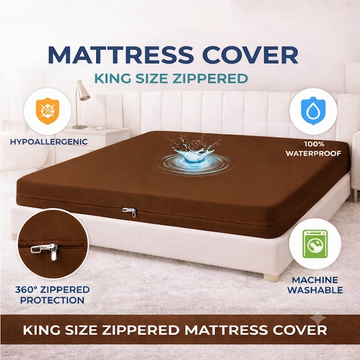 Zipper Waterproof Mattress Cover Brown
