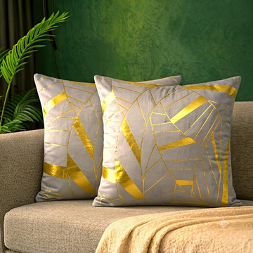 Art Deco Geomateric Leaf Velvet Cushion Cover – Grey