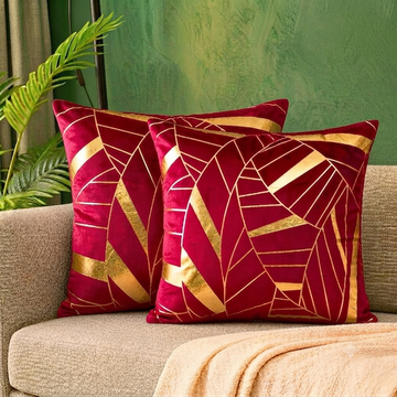 Art Deco Geomateric Leaf Velvet Cushion Cover – Maroon