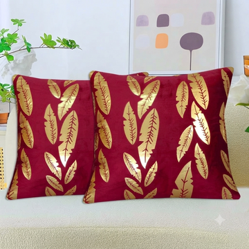 Metallic Feather Style Velvet Cushion Cover - Maroon