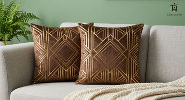 Geometric Foil Print Velvet Cushion Cover - Brown
