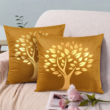 Golden Tree of Life Velvet Cushion Cover - Mustard