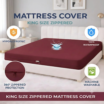Zipper Waterproof Mattress Cover Maroon