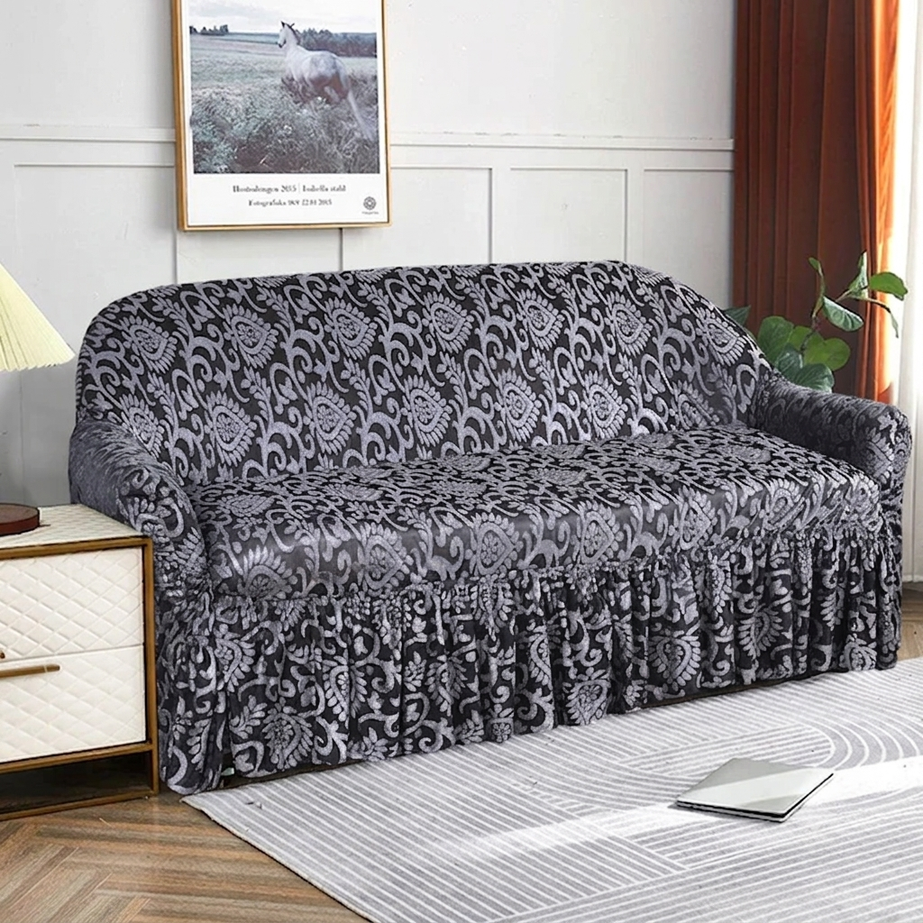 Luxury Embossed Jacquard Sofa Cover Gray