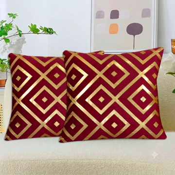 Geometric Diamond Foil Velvet Cushion Cover – Maroon