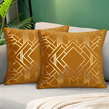 Geometric Foil Print Velvet Cushion Cover - Mustard