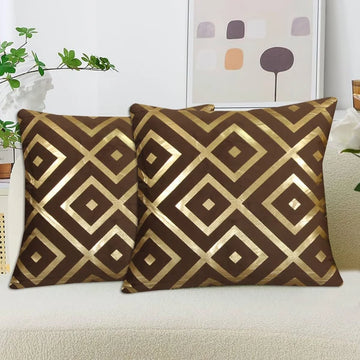 Geometric Diamond Foil Velvet Cushion Cover – Dark Brown
