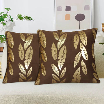 Metallic Feather Style Velvet Cushion Cover - Brown