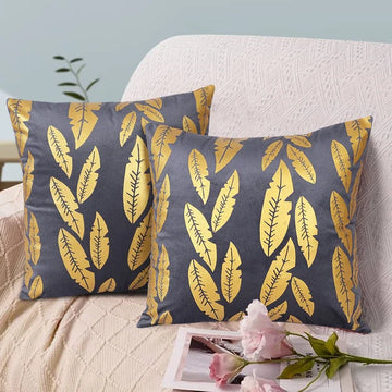Metallic Feather Style Velvet Cushion Cover - Grey