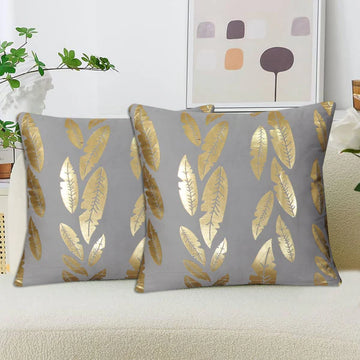 Metallic Feather Style Velvet Cushion Cover - Grey