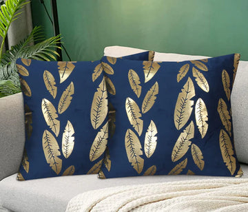 Metallic Feather Style Velvet Cushion Cover - Navy Blue