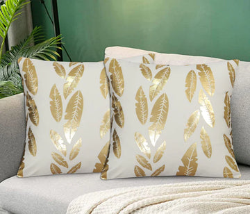 Metallic Feather Style Velvet Cushion Cover - Off White