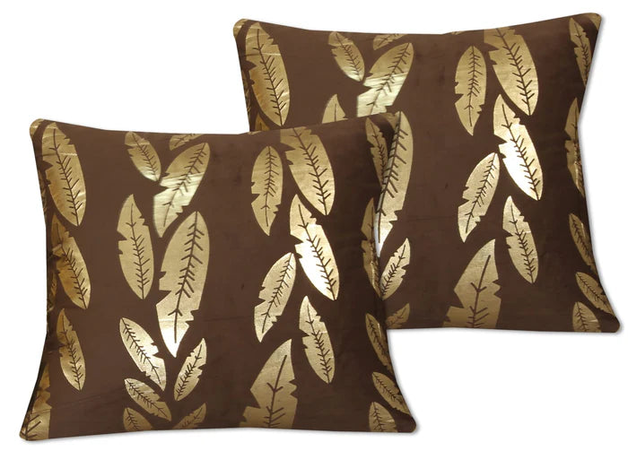 Metallic Feather Style Velvet Cushion Cover - Brown