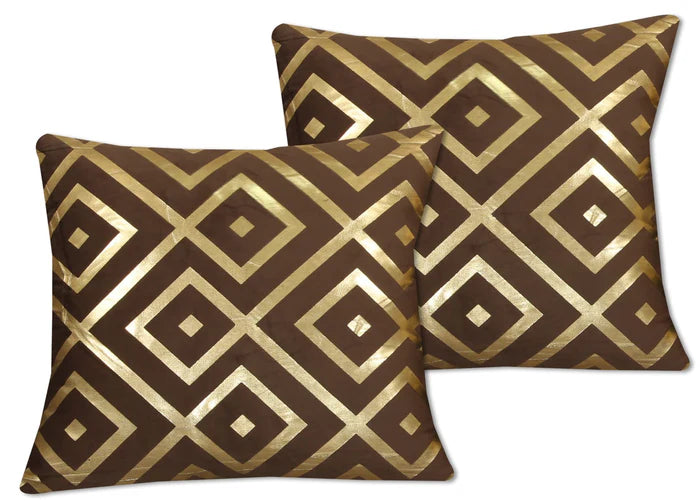 Geometric Diamond Foil Velvet Cushion Cover – Dark Brown