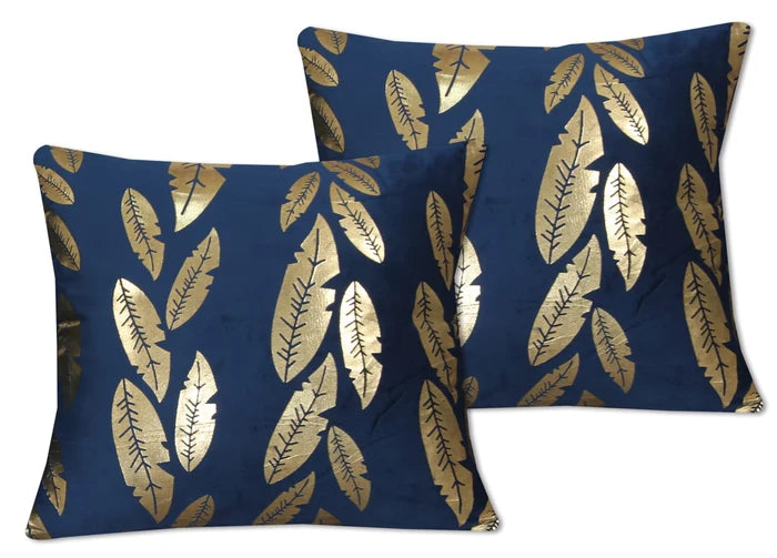 Metallic Feather Style Velvet Cushion Cover - Navy Blue