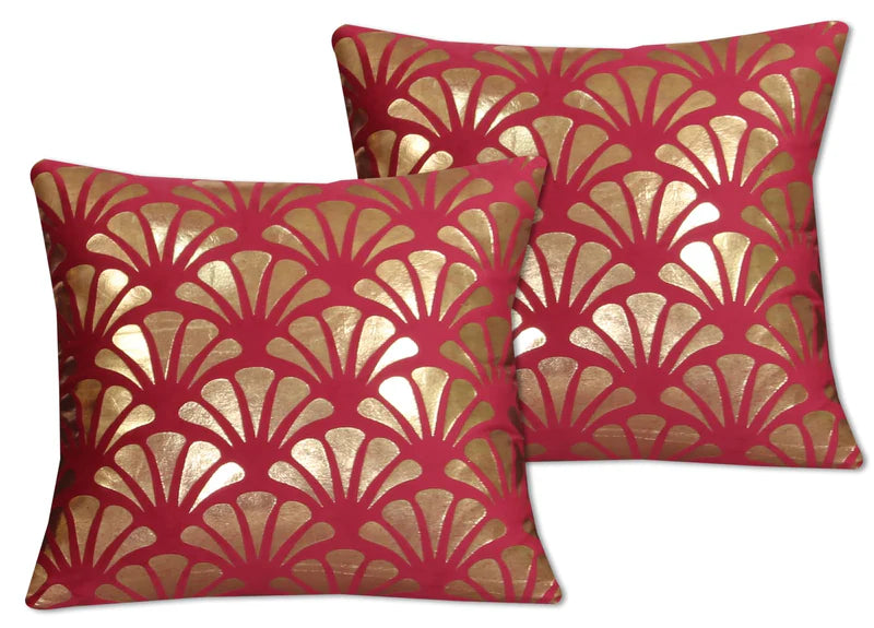 Art Deco Fan Pattern Velvet Cushion Cover - Maroon