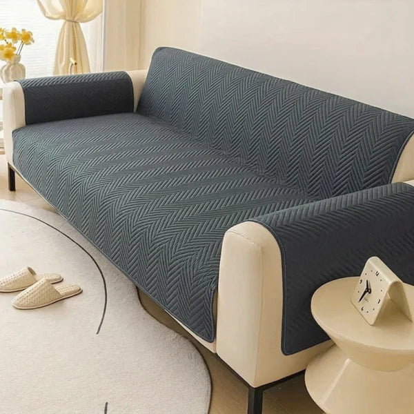 Zigzag Ultrasonic Quilted Sofa Cover Gray