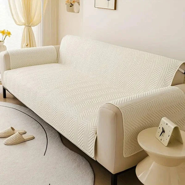 Zigzag Ultrasonic Quilted Sofa Cover White