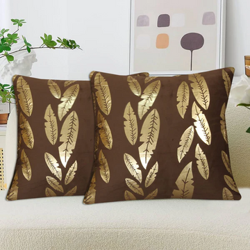 Metallic Feather Style Velvet Cushion Cover - Brown